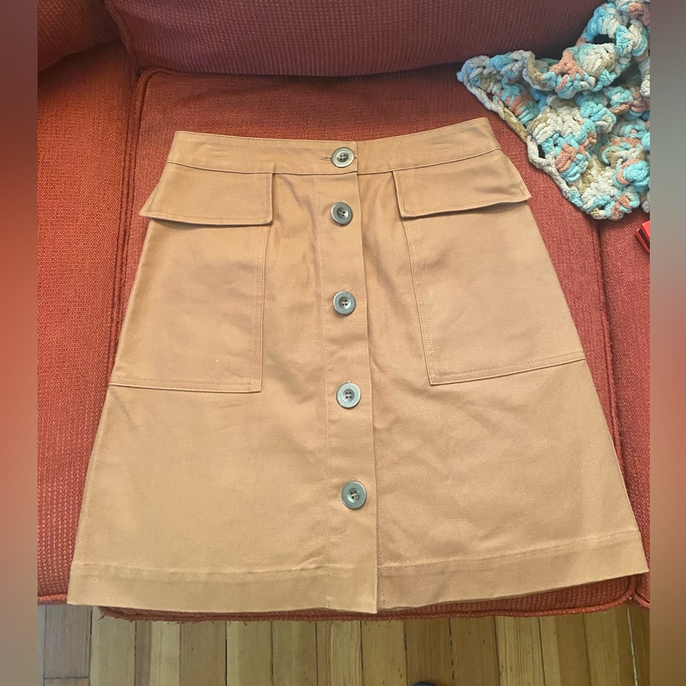 M.i.h Jeans Button-Front brown A-Line mini cotton Skirt Anthropologie